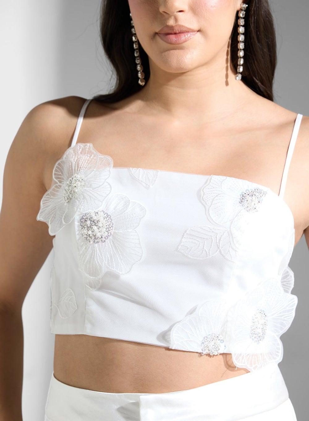 ABIGAIL Ivory Sleeveless Square Neck Crop Top - Image 1