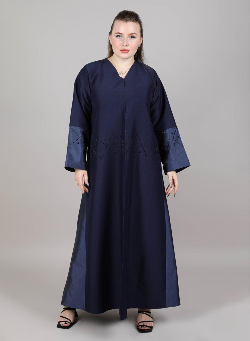 MSquare Blue Embroidered Satin Abaya - Image 1