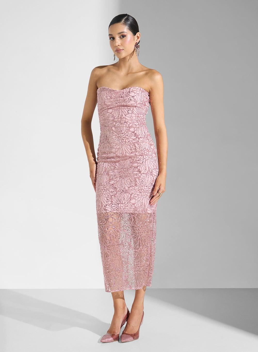 3D Textured Bandeau Midi Dress - Image 1