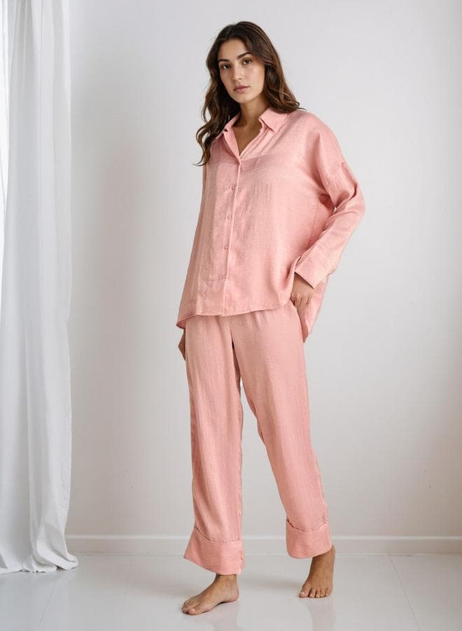 Women’s Collared Pyjama Shirt and Trousers Set - Image 1