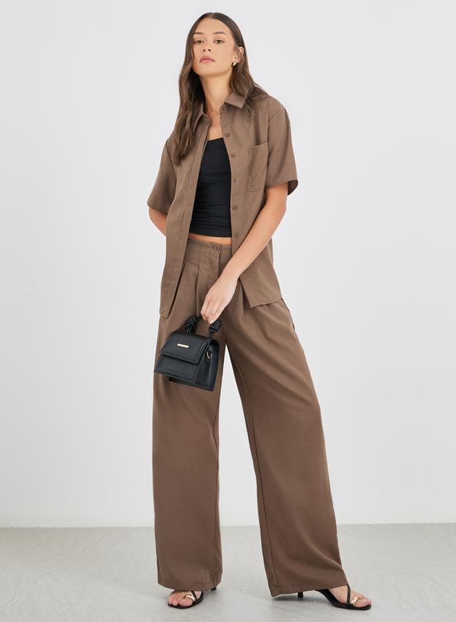 Spread Collar Short Sleeve Shirt and Pants Co-Ords - Image 1