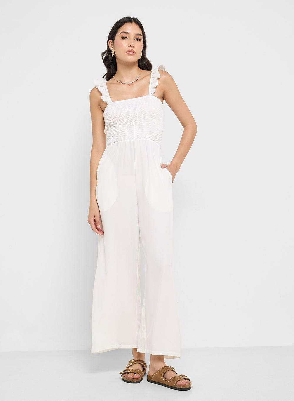 Ruffle Strap Smocked Wide-Leg Jumpsuit - Image 1