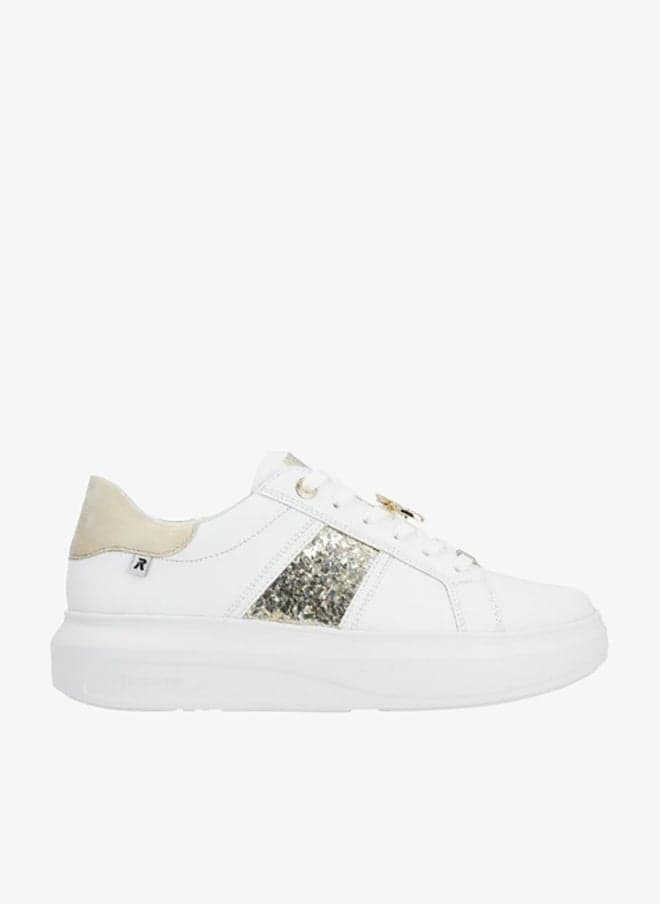116-1163 Rieker Evolution W1202-82 White Gold Lace-Up Trainers - Image 1