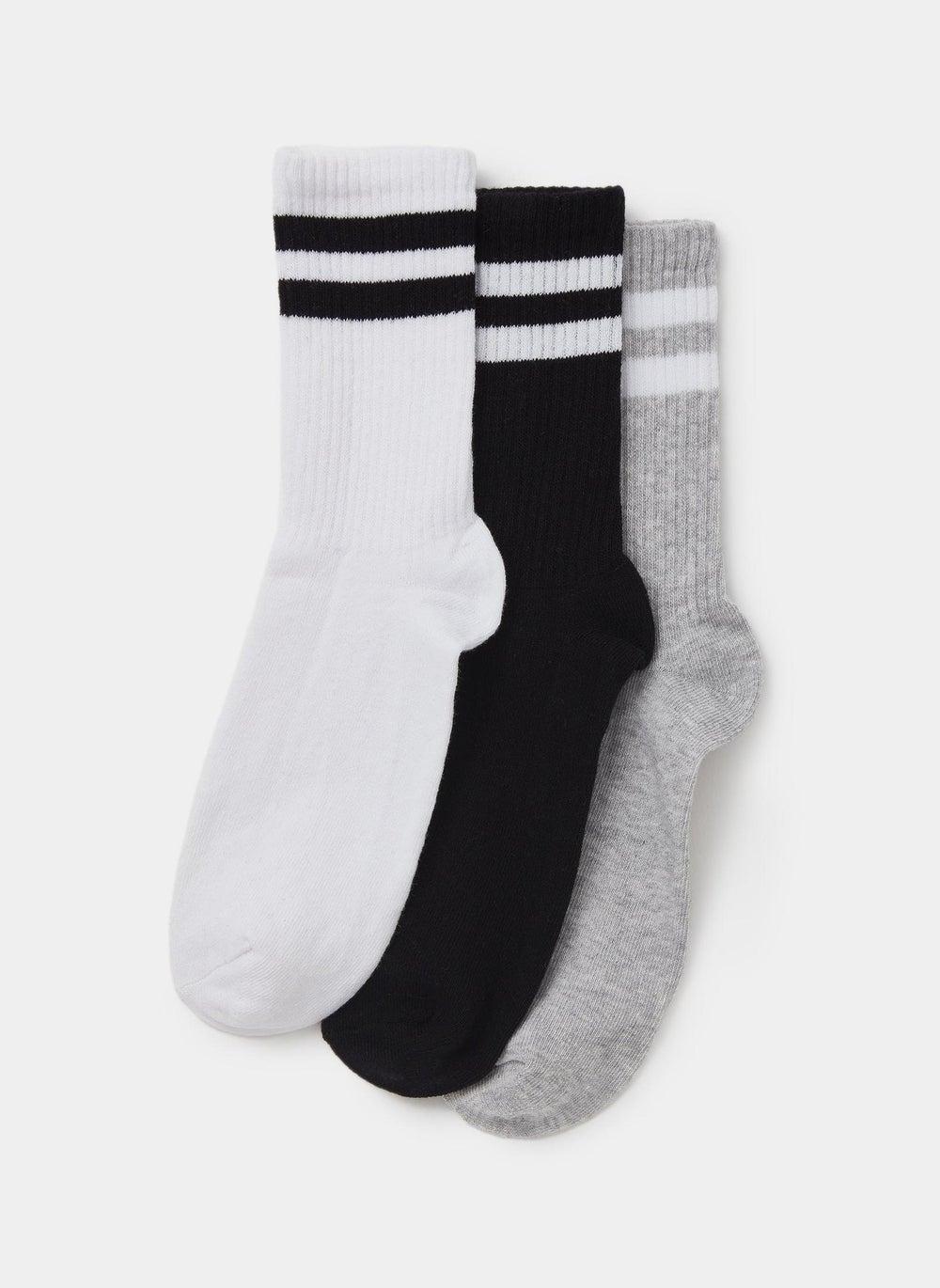 3 Pack Sports Socks in Black, White and Grey - Image 1