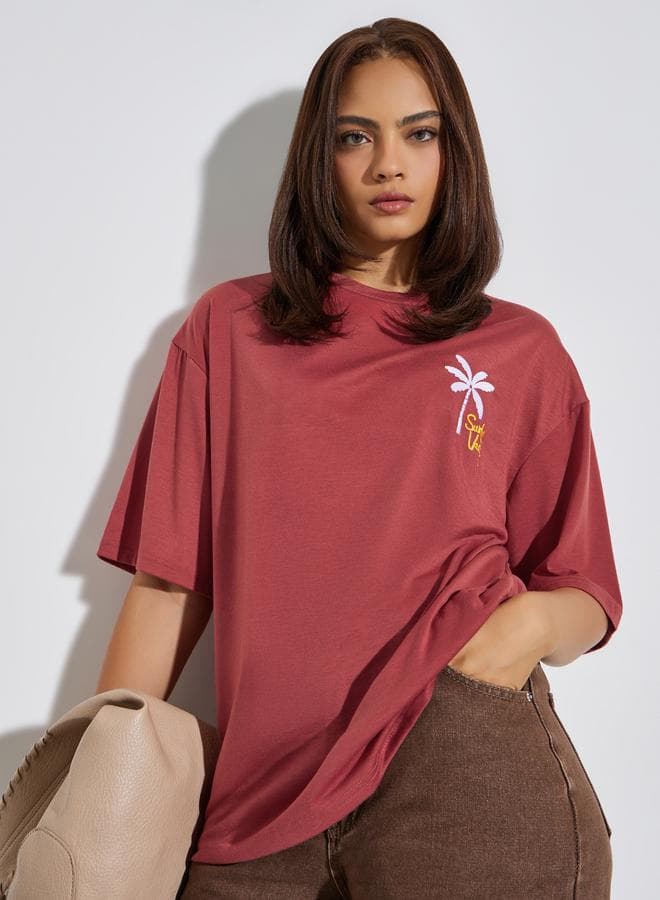 Embroidered Oversized Short Sleeve T-Shirt - Image 1