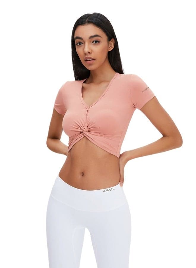 Women's Short Sleeve V-Neck Twist Crop Top - Image 1