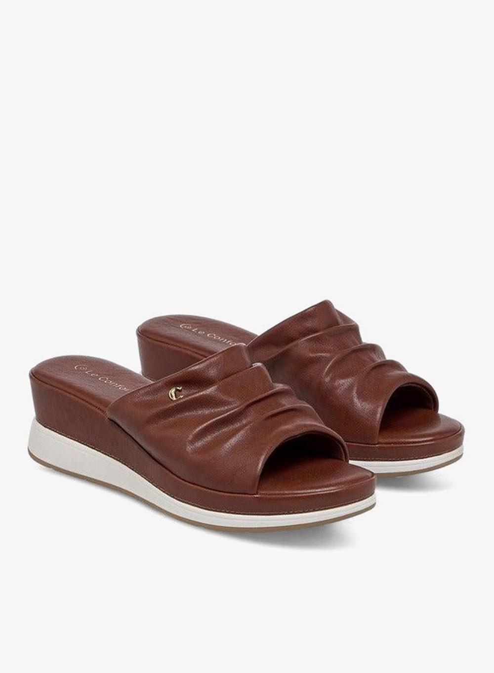 Wrinkle Detail Slip-On Wedge Sandals - Image 1