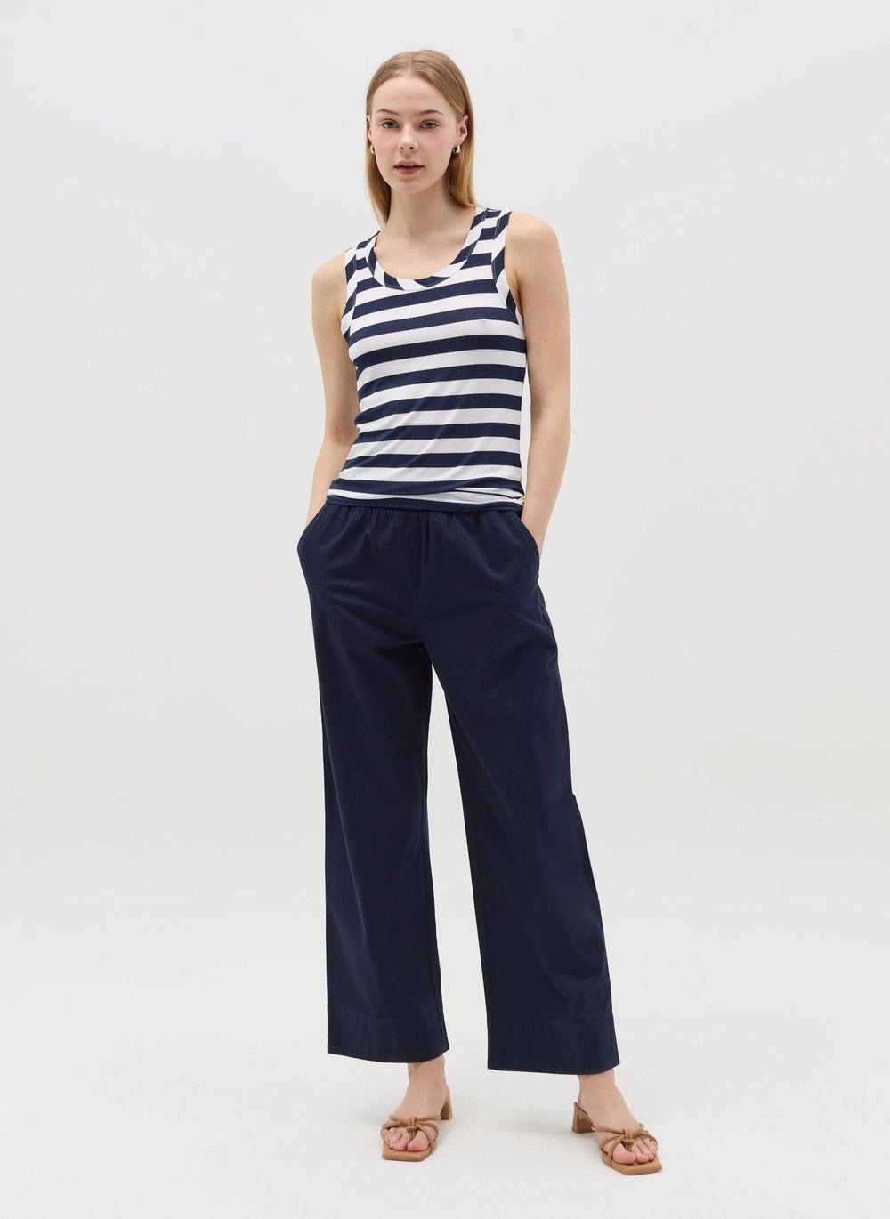 Navy Stretch Twill Trousers with Elastic Waist - Image 1