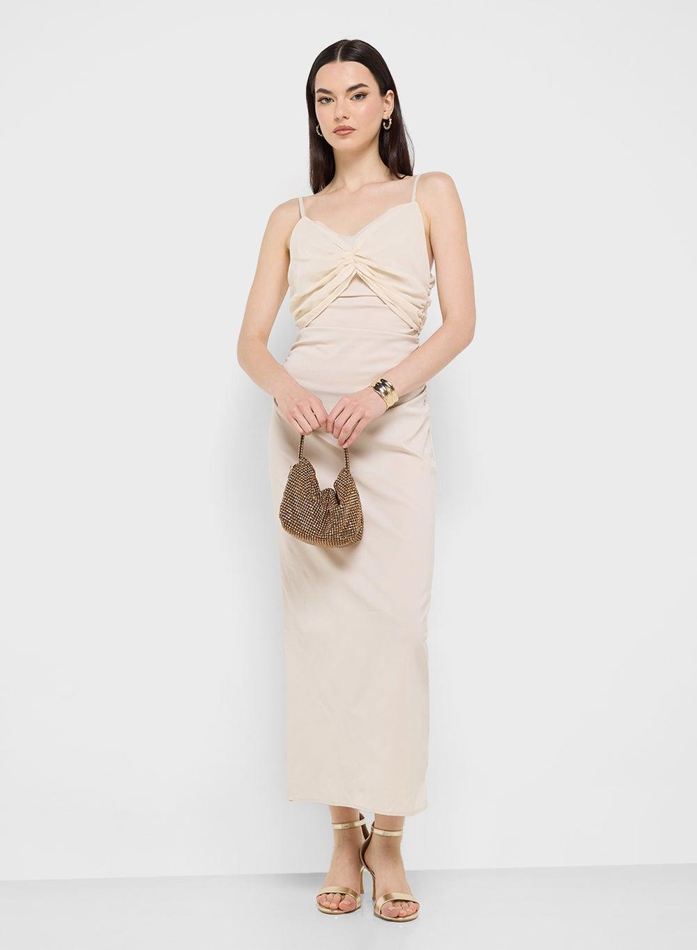 Twist Front Maxi Dress in Soft Neutral - Image 1