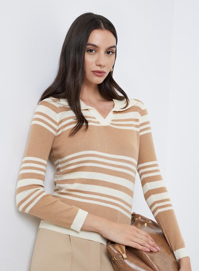 Take Two Open Collar Striped Knit Sweater - Image 1