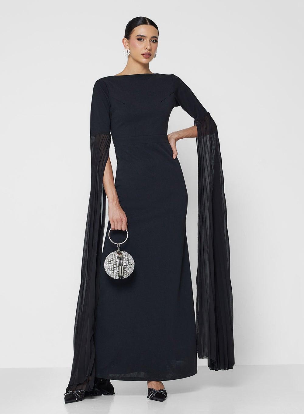 Elegant Black Floor-Length Robe with Cape-Style Sleeves - Image 1