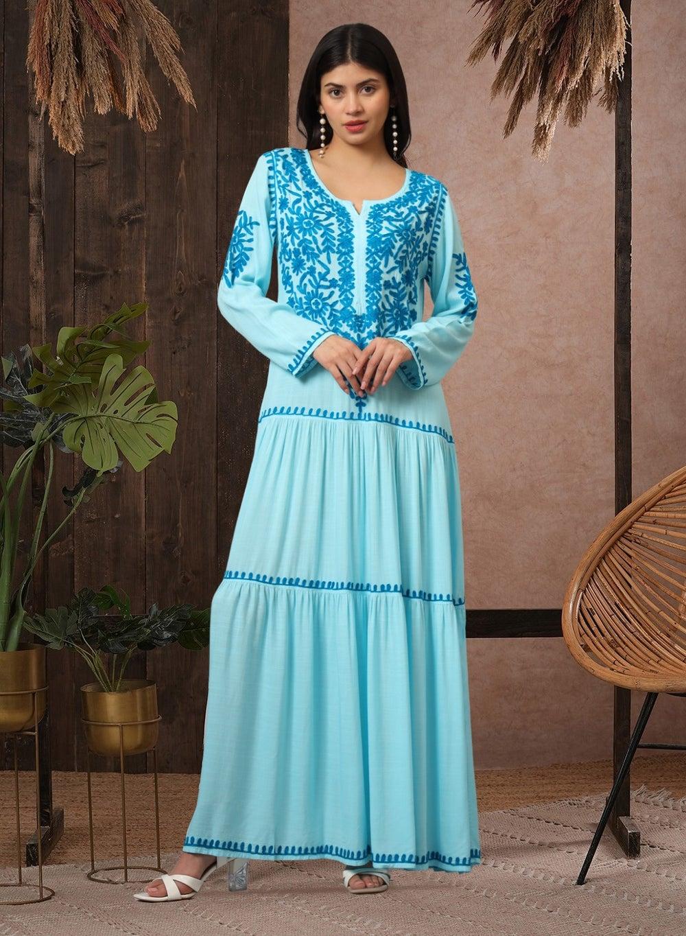 Hand Embroidered Lucknowi Chikankari Cotton Jalabiya AL3942 - Image 1