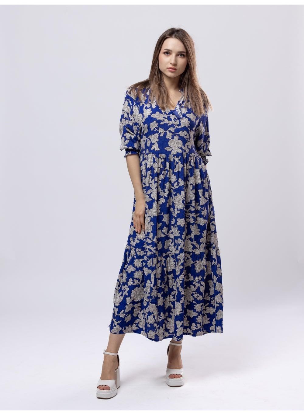 Navy Blue Floral Print Maxi Dress - Image 1