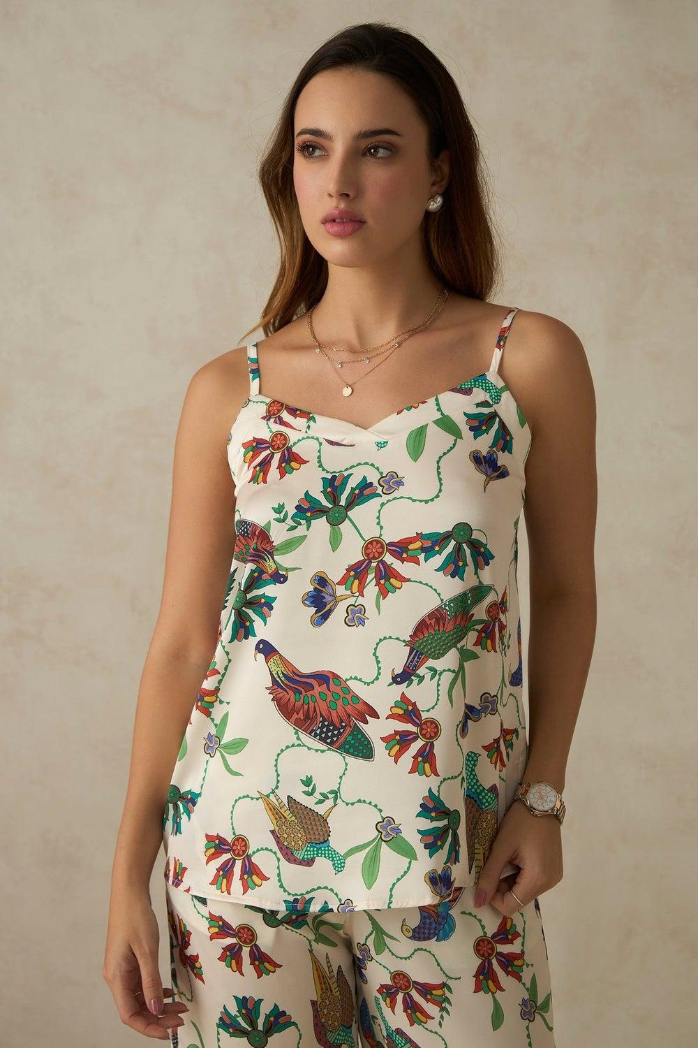 VIRGIO Satin V-Neck Floral Print Top - Image 1