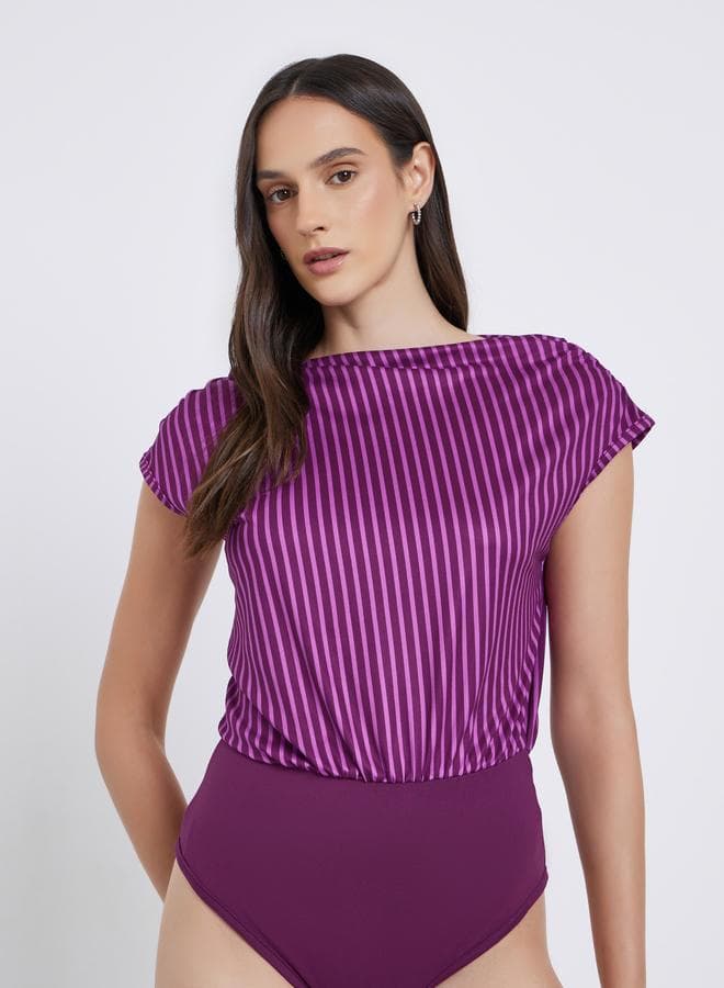 Styli Striped Short Sleeve Bodysuit - Image 1
