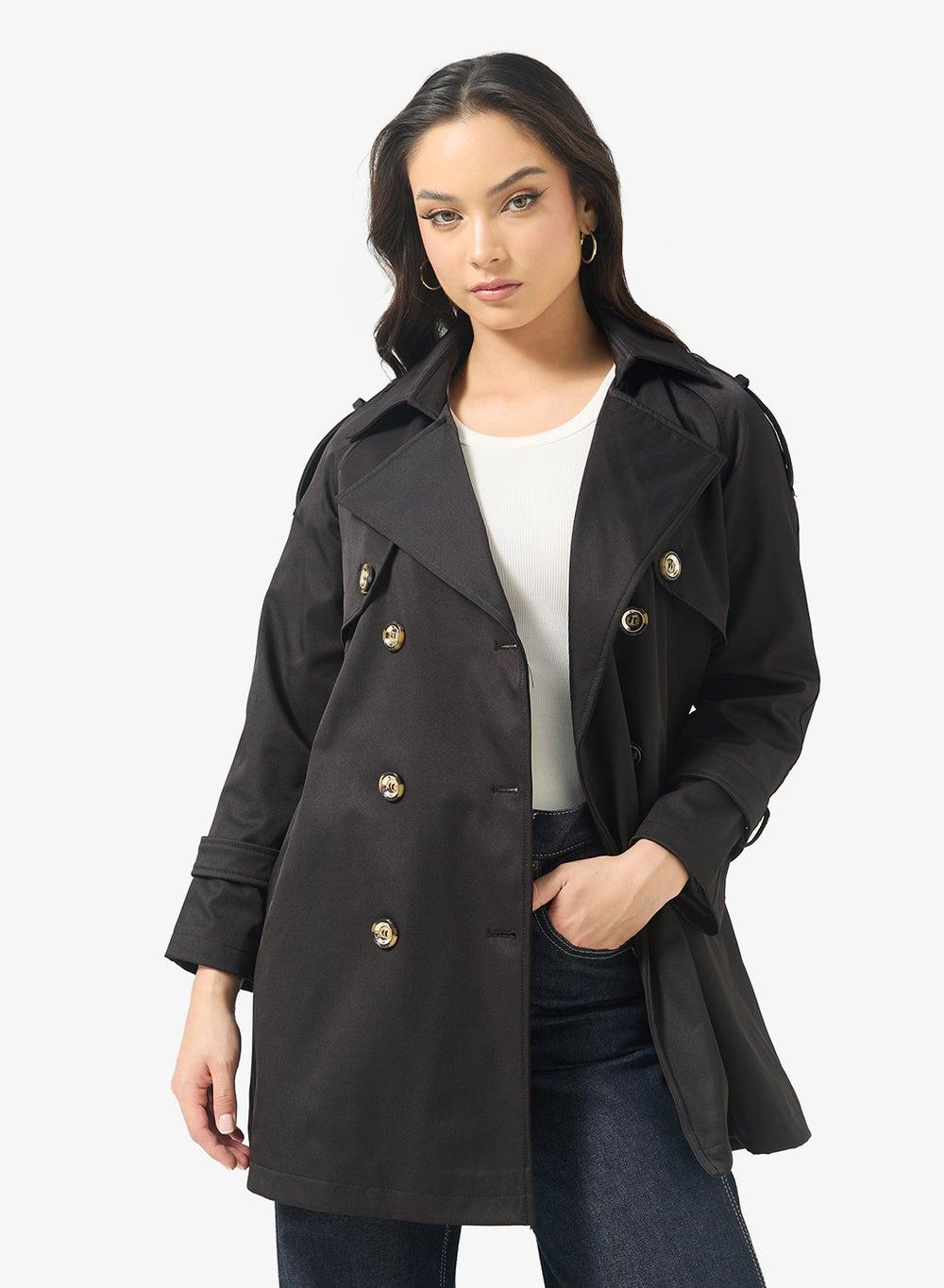 Structured A-Line Belted Trench Coat - Image 1