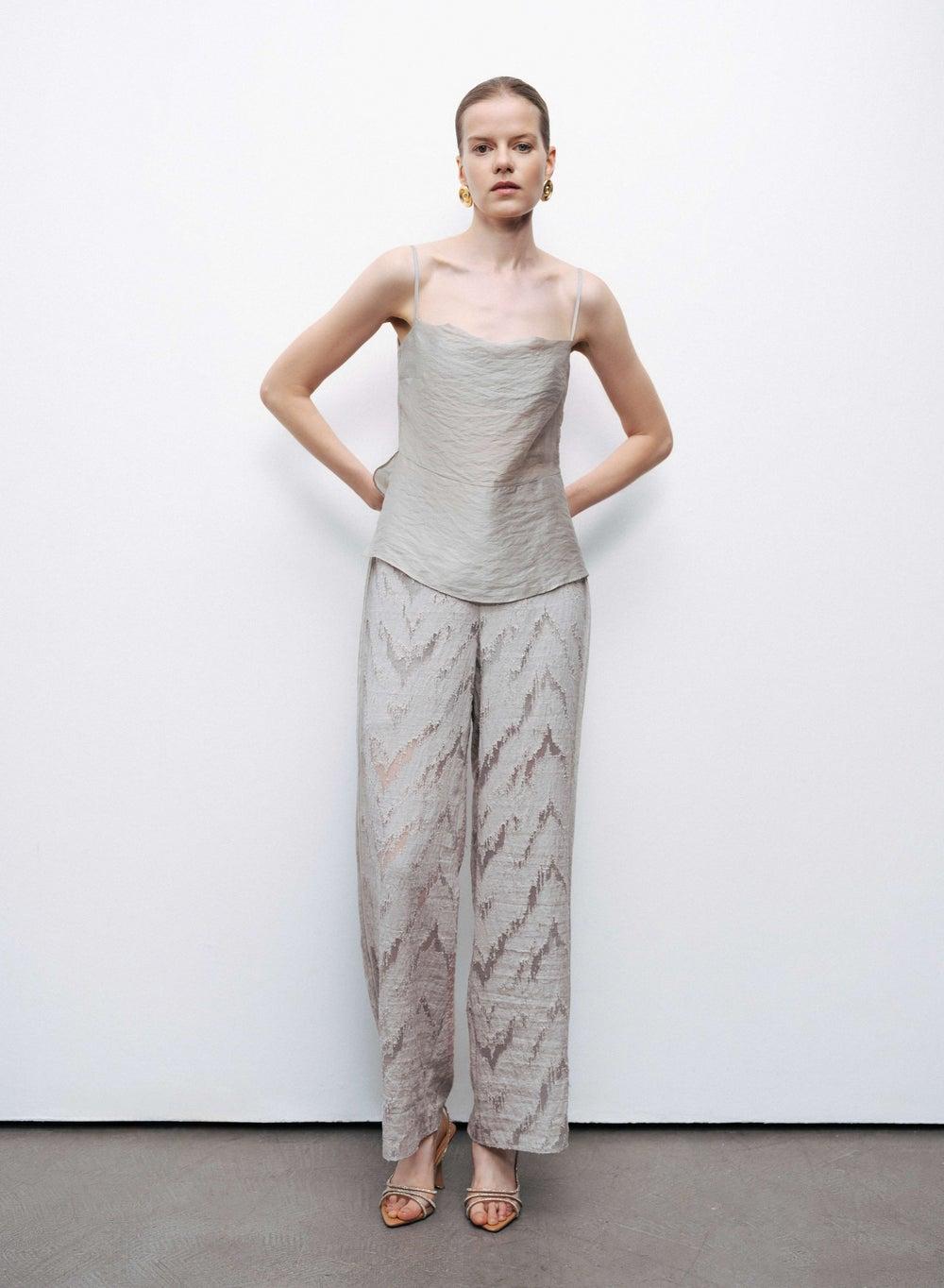 Burnt Jacquard Trousers with Side Piping Detail - Image 1