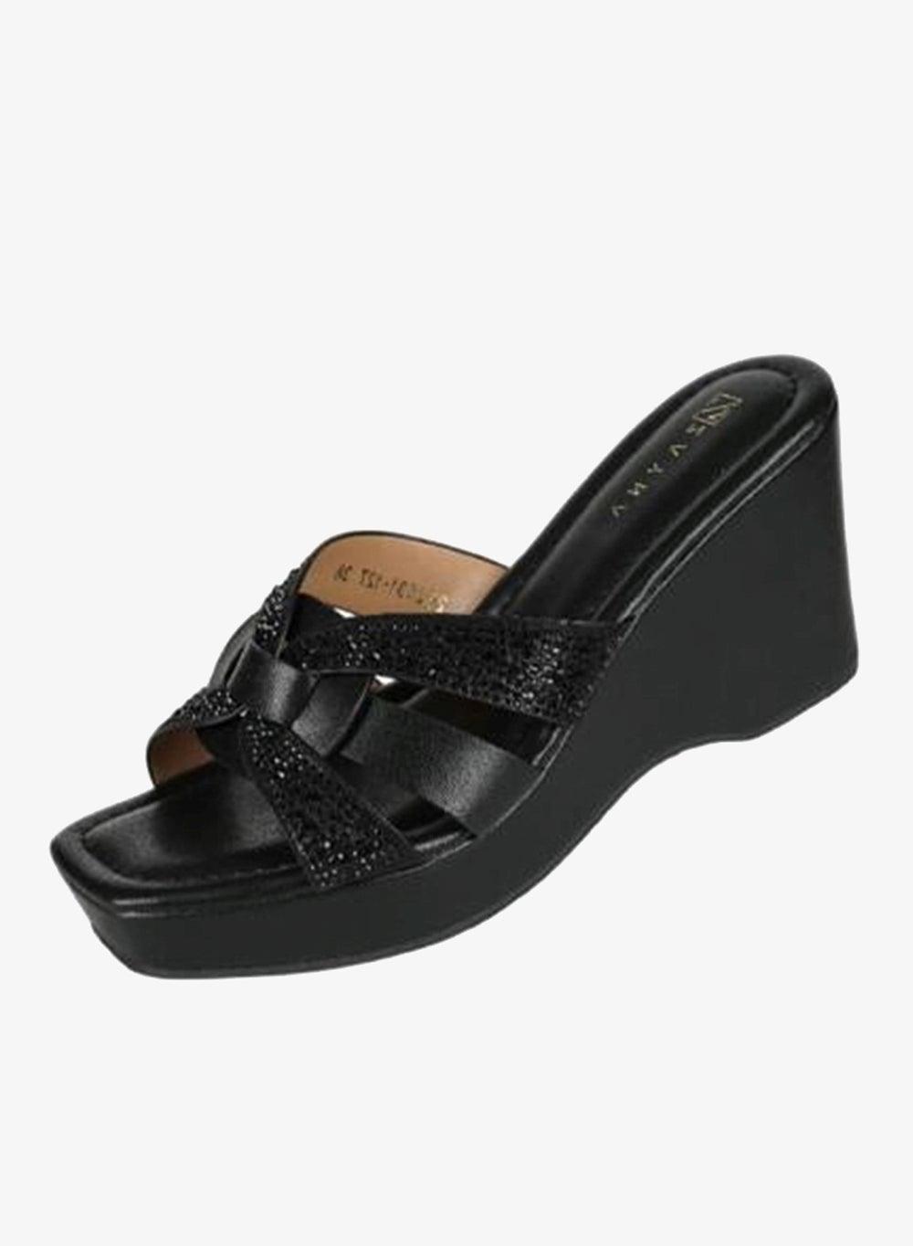 221-203 Zayna Ladies Wedge Heel Sandals 2B253-127 Black - Image 1