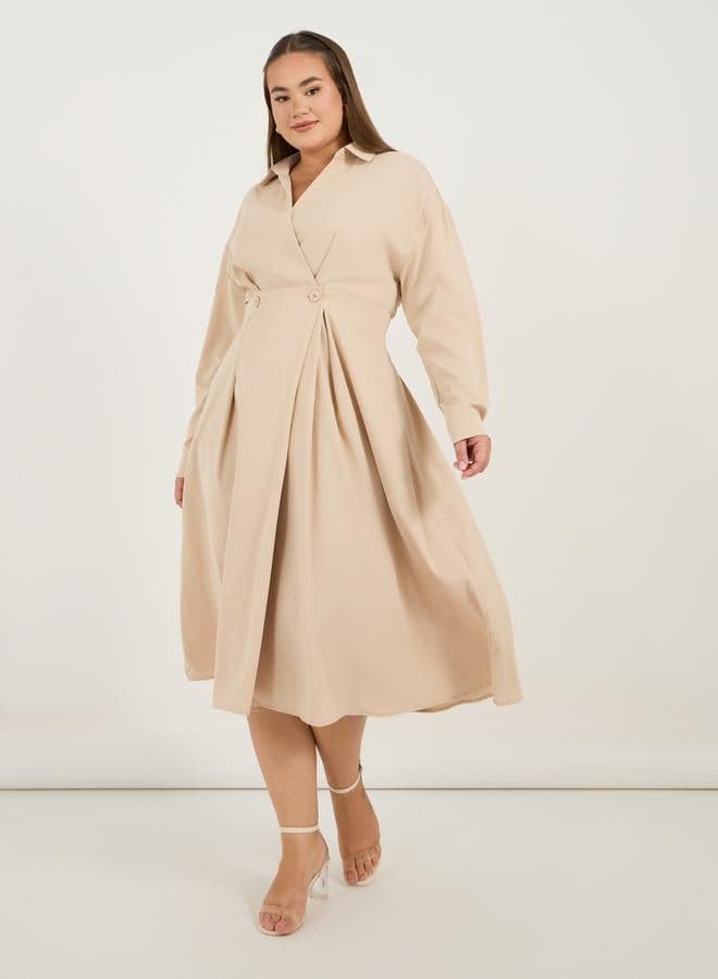 Styli Plus Wrap Front Shirt Midi Dress - Image 1