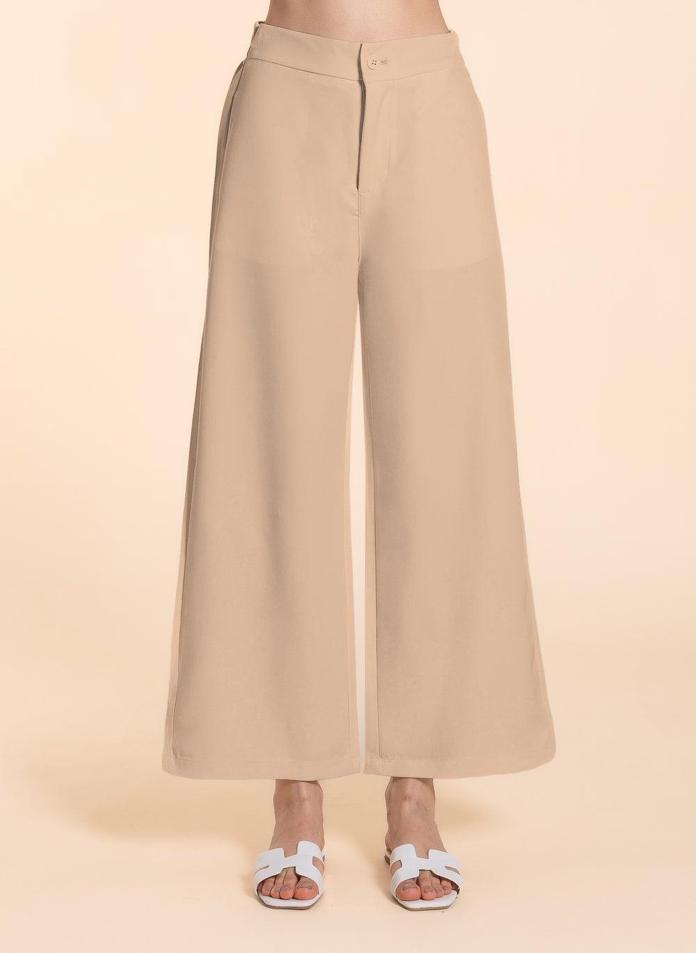 Wide Leg Trousers with Elastic Waistband - Image 1