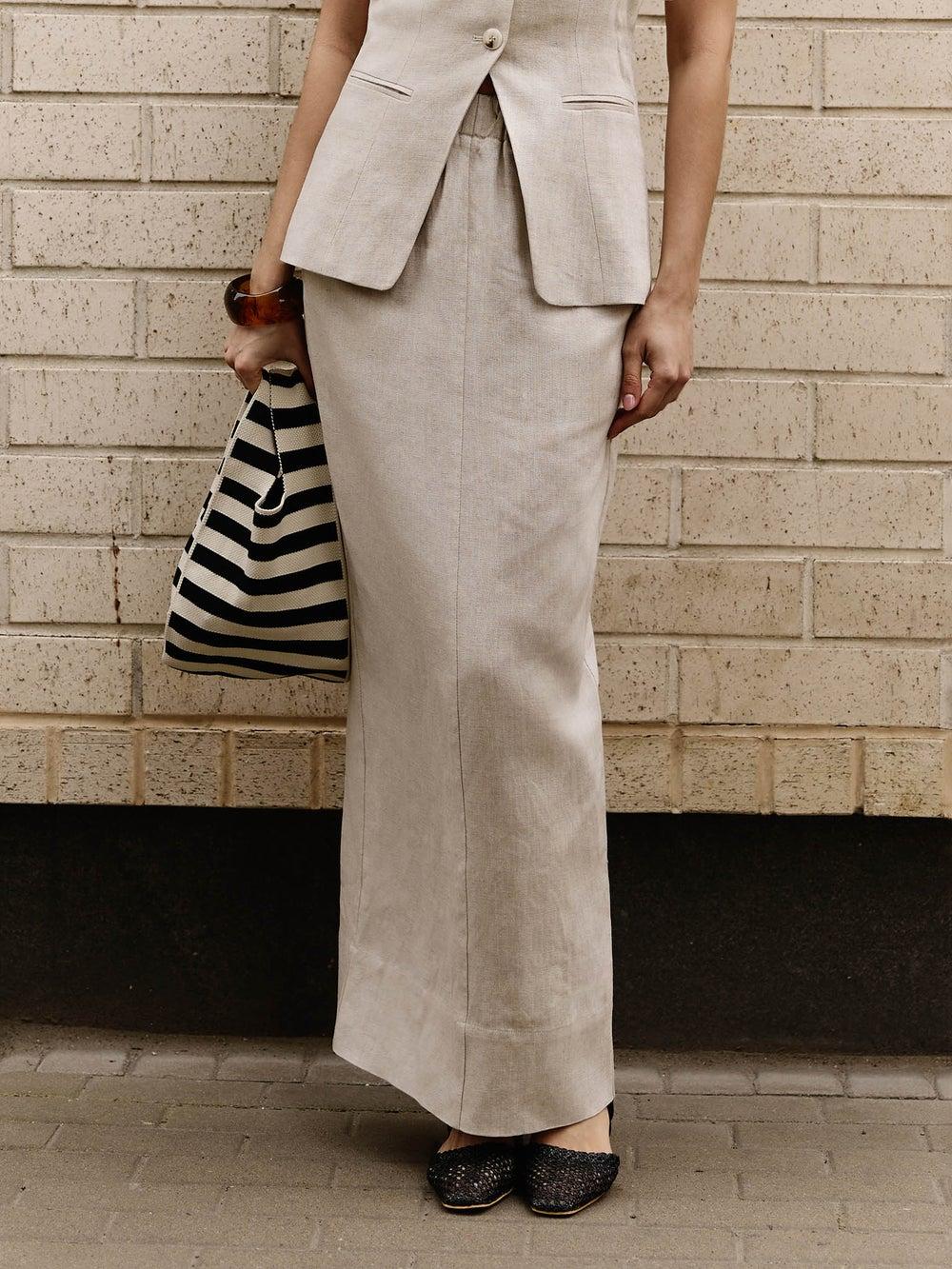 Straight Linen Maxi Skirt with Back Slit - Image 1