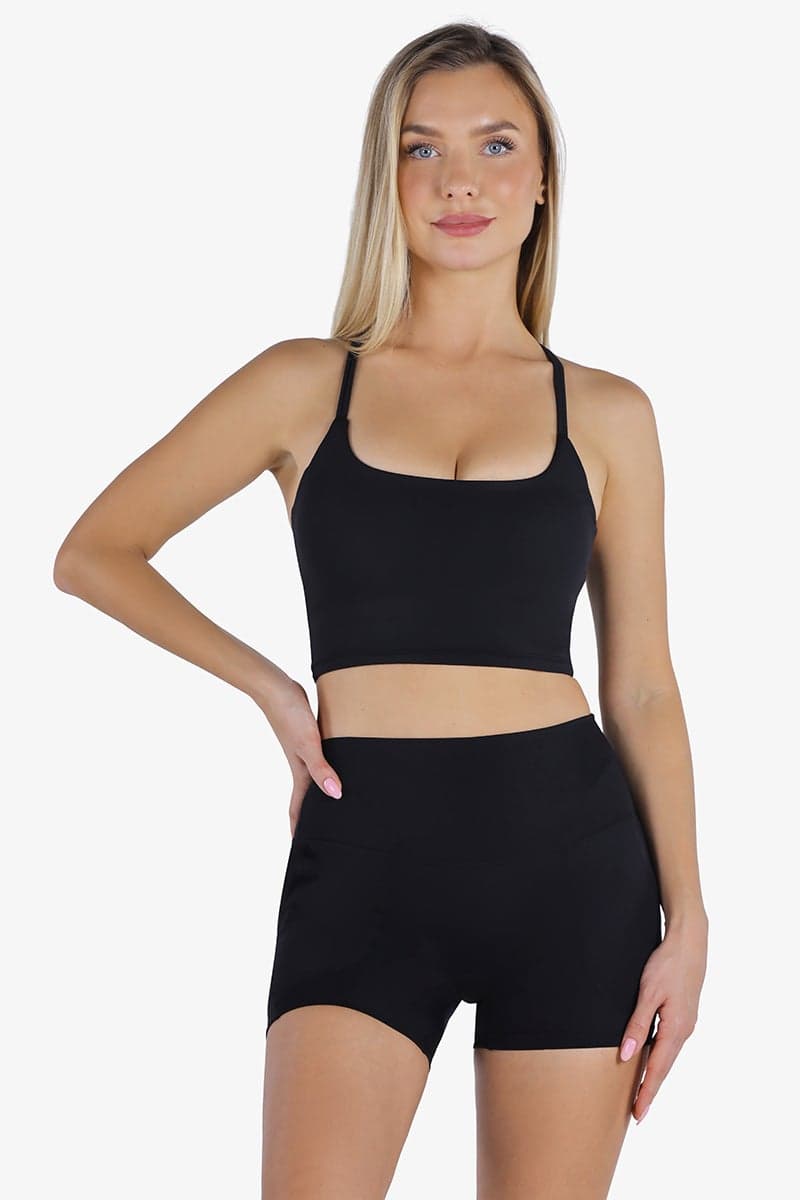 YesEco Black Criss-Cross Back Sports Bra - Image 1