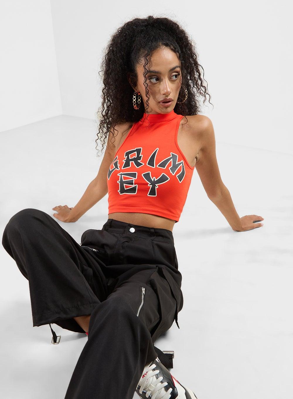 Lucky Dragon Girl Sleeveless Stand Collar Crop Top - Image 1