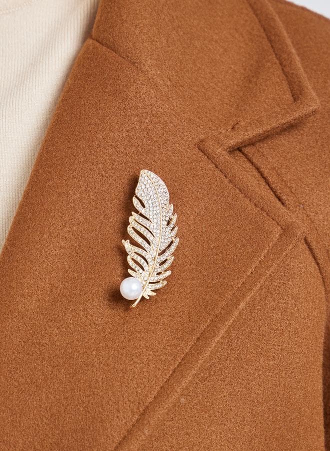 Styli Gold Embellished Leaf Brooch - Image 1