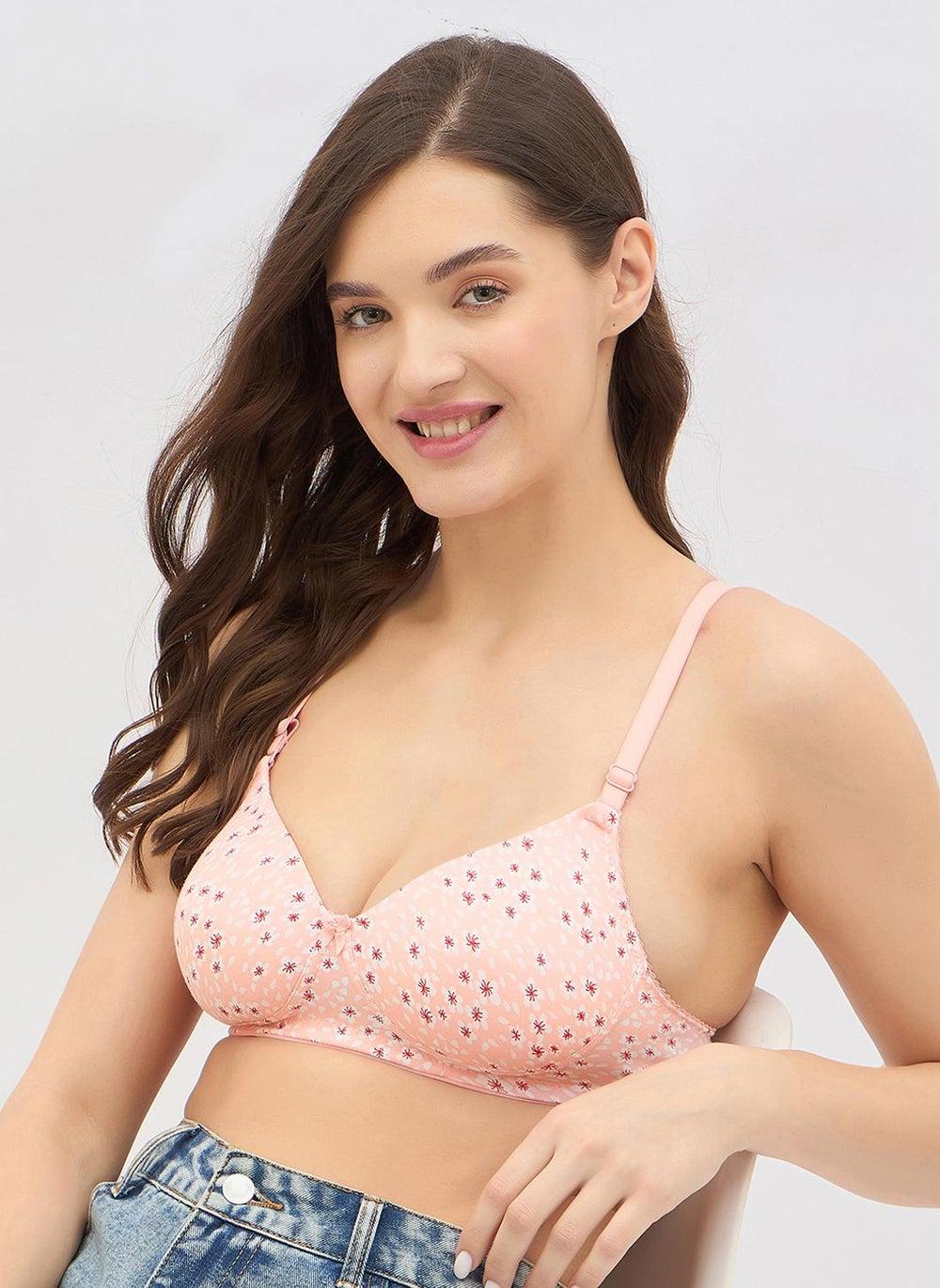 Clovia Peach Floral Cotton Multiway T-Shirt Bra - Image 1