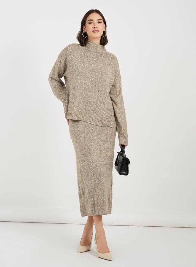 Relaxed Fit Knitted Sweater and Midi Skirt Co-Ord Set - Image 1