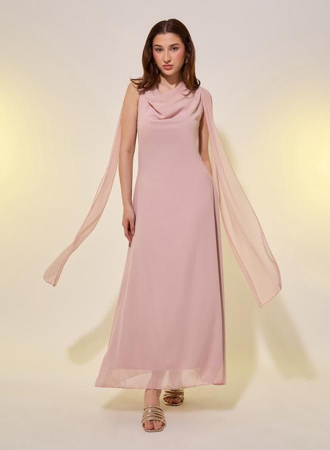 Draped Chiffon Sleeveless Maxi Dress - Image 1