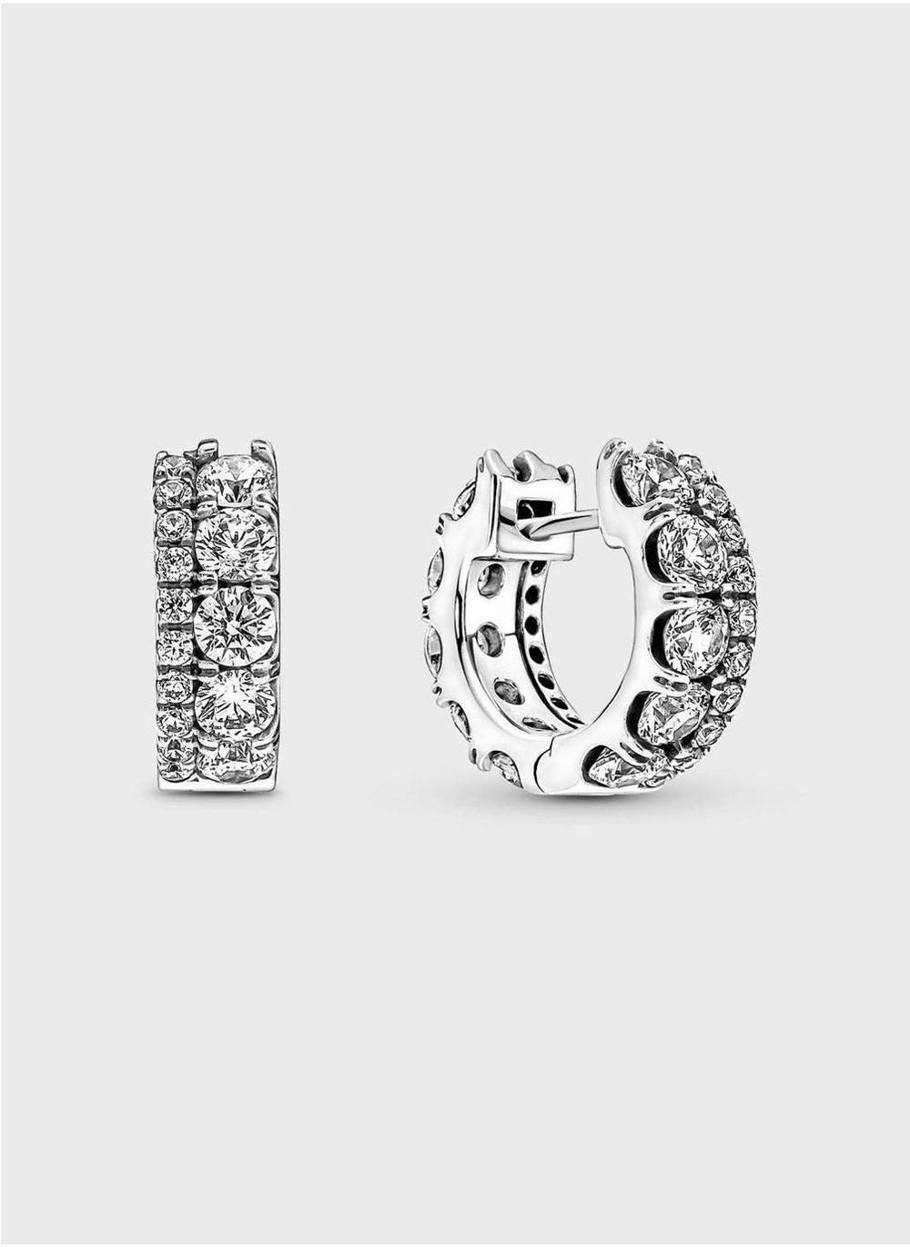 Double Band Pavé Hoop Earrings in Sterling Silver - Image 1