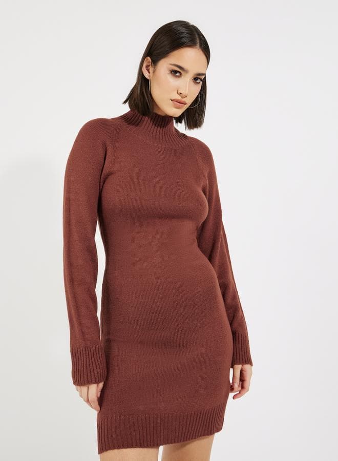 Brown Turtleneck Knit Mini Dress - Image 1