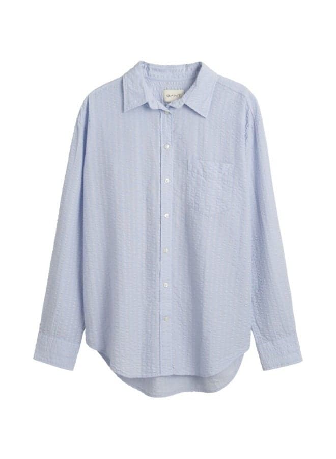 Relaxed Fit Tonal Striped Seersucker Lyocell Shirt - Image 1