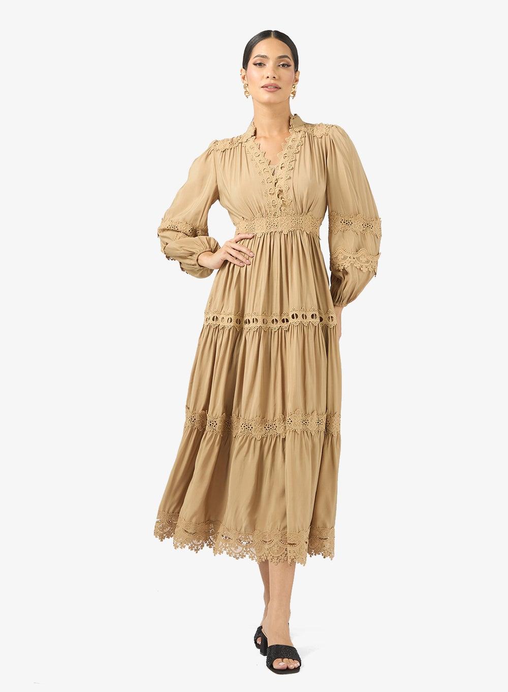Tiered Lace Insert Midi Dress - Image 1