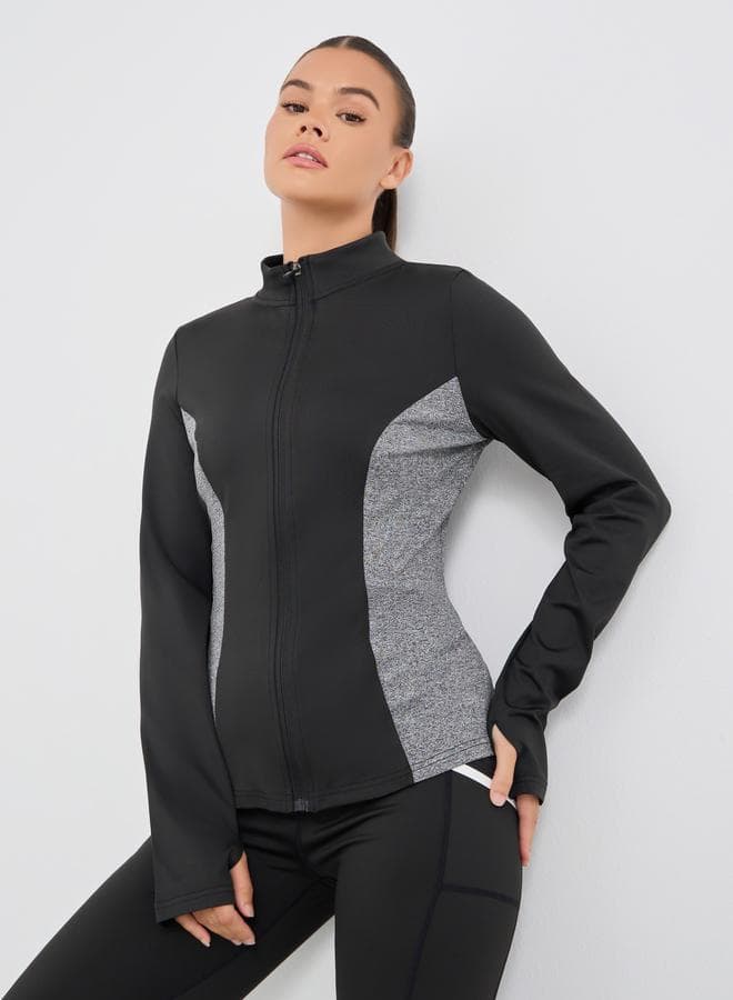 Color Block Back Reflective Detail Full Zip Jacket - Image 1
