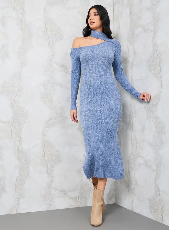 Styli Textured Knit Shoulder Cut-Out Midi Dress - Image 1