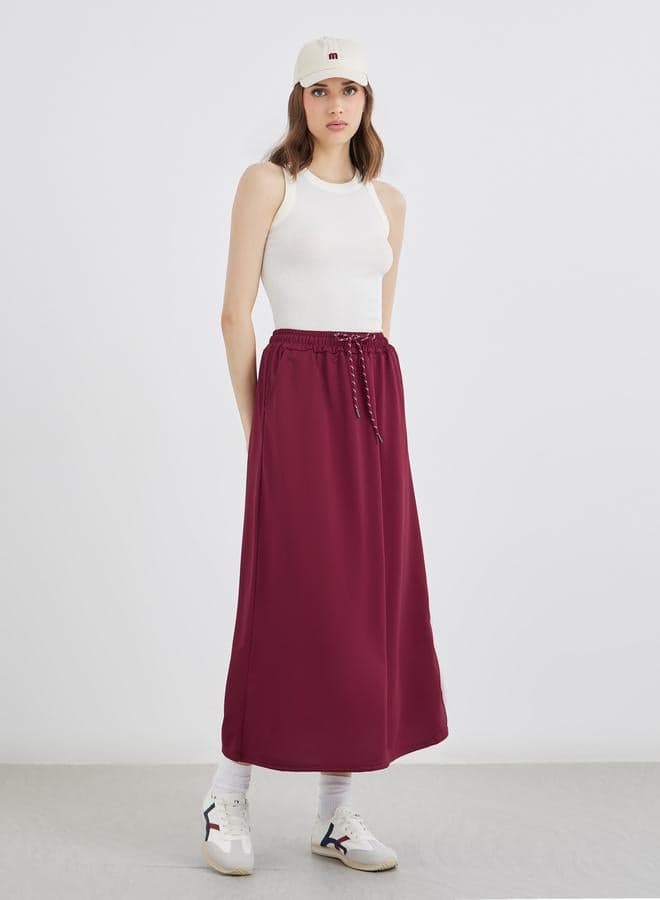 Take Two Burgundy A-Line Midi Skirt - Image 1