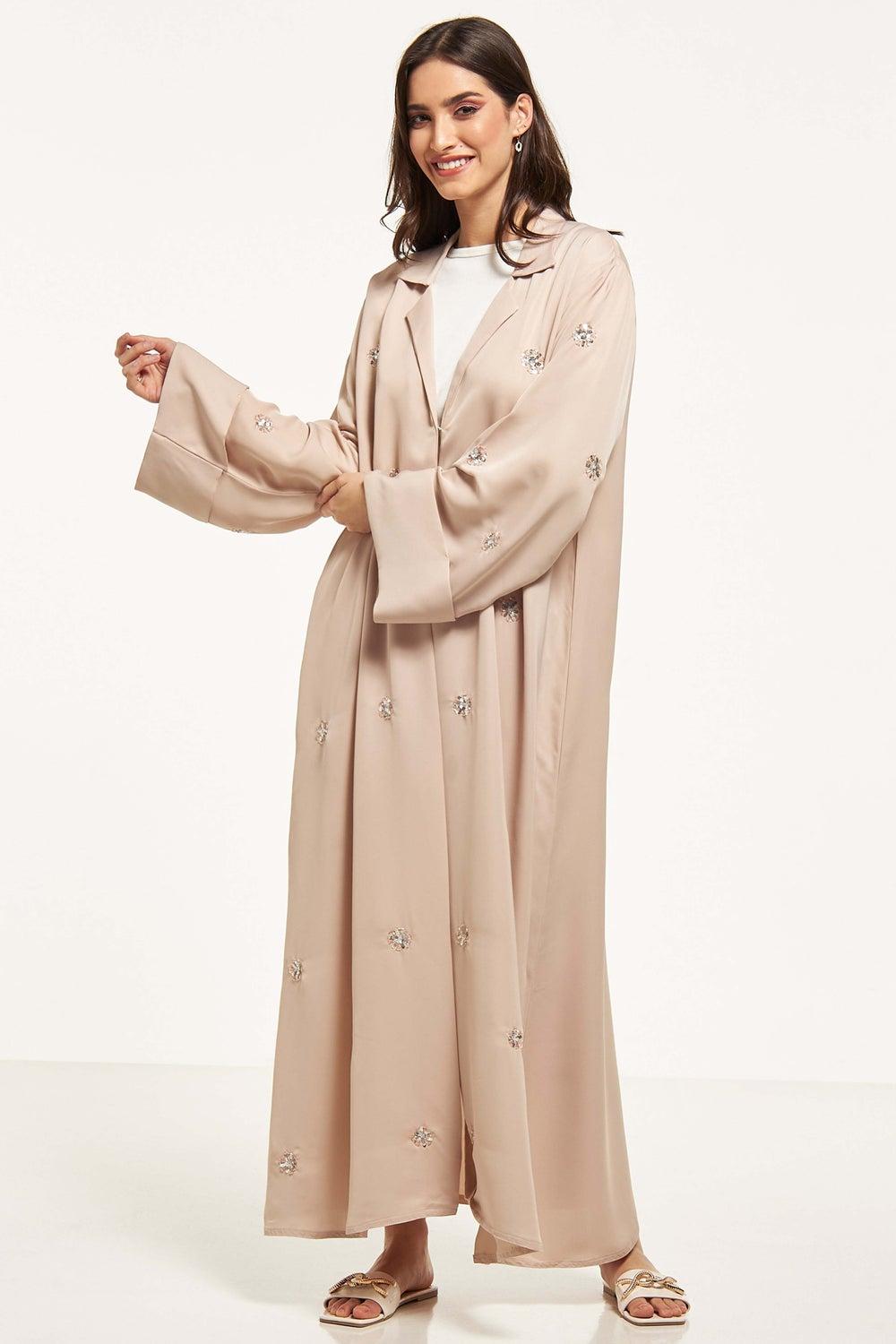 Embellished Notched Lapel Collar Abaya - Image 1
