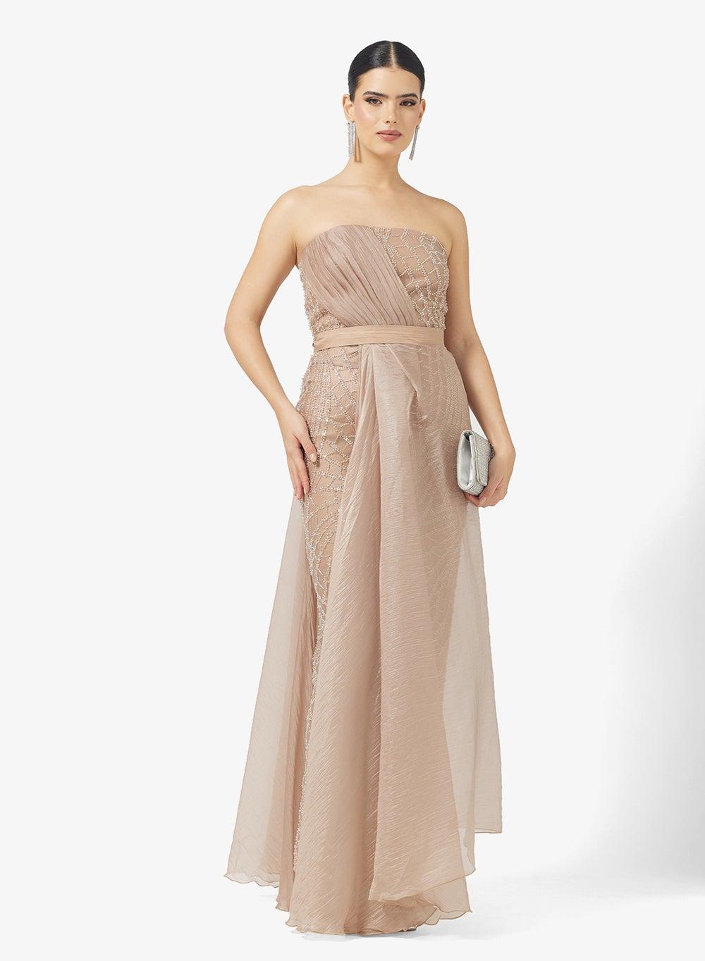 Off Shoulder Bead Embellished A-Line Gown - Image 1