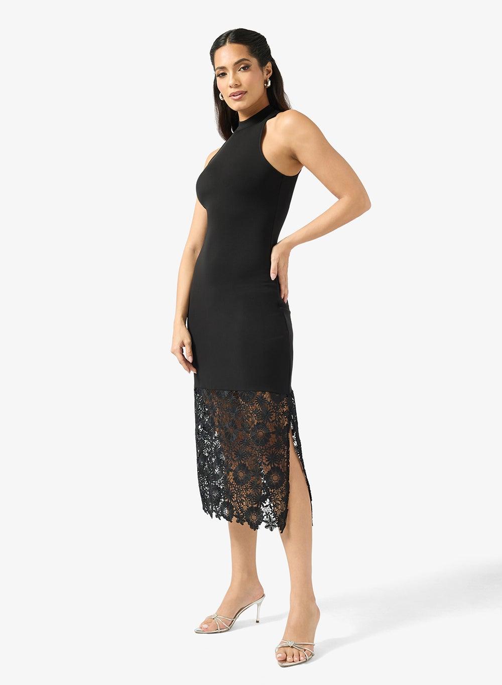 Openwork Detailed Midi Dress with Lace Hem - Image 1