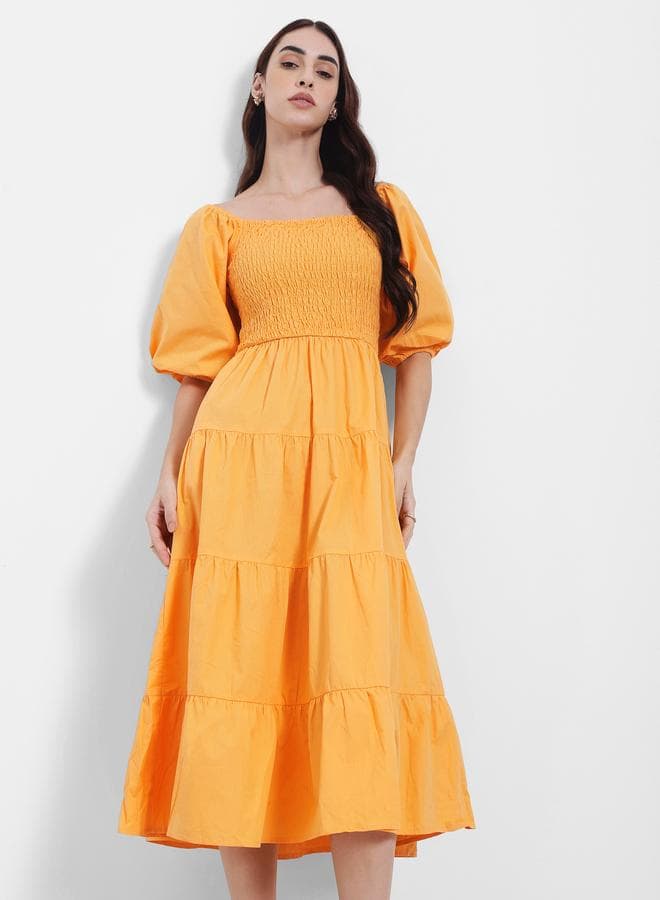 Styli Square Neck Tiered Midi Dress - Image 1
