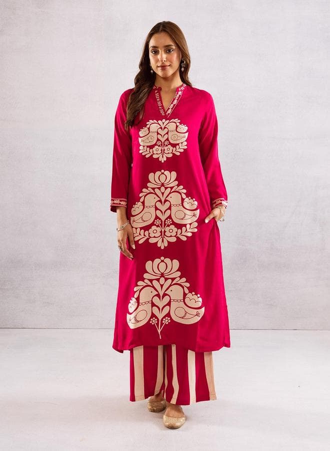Women's Pink Rayon Printed Kurta Set with Palazzo - Image 1