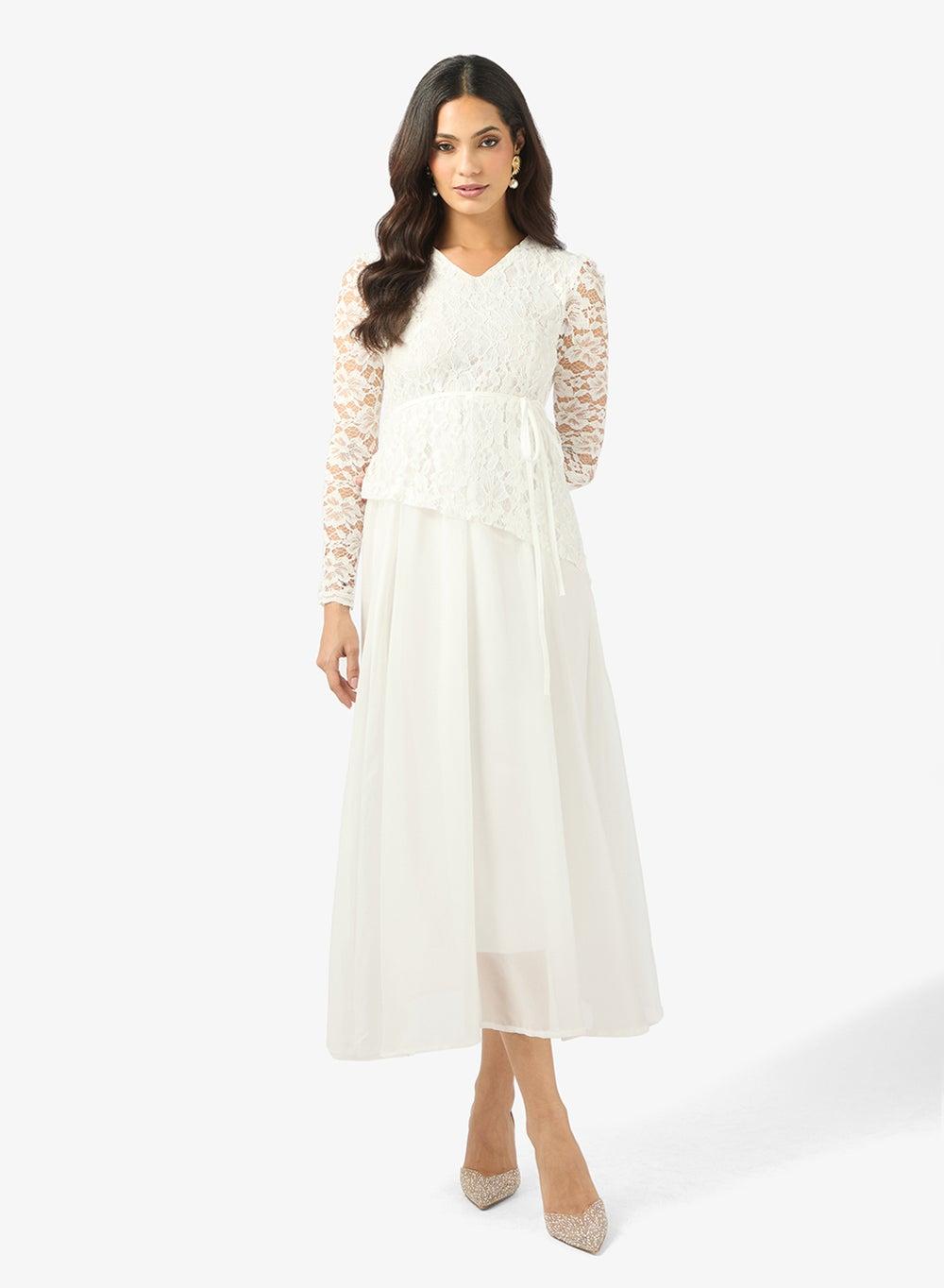 Midi Dress With Lace Details - Image 1