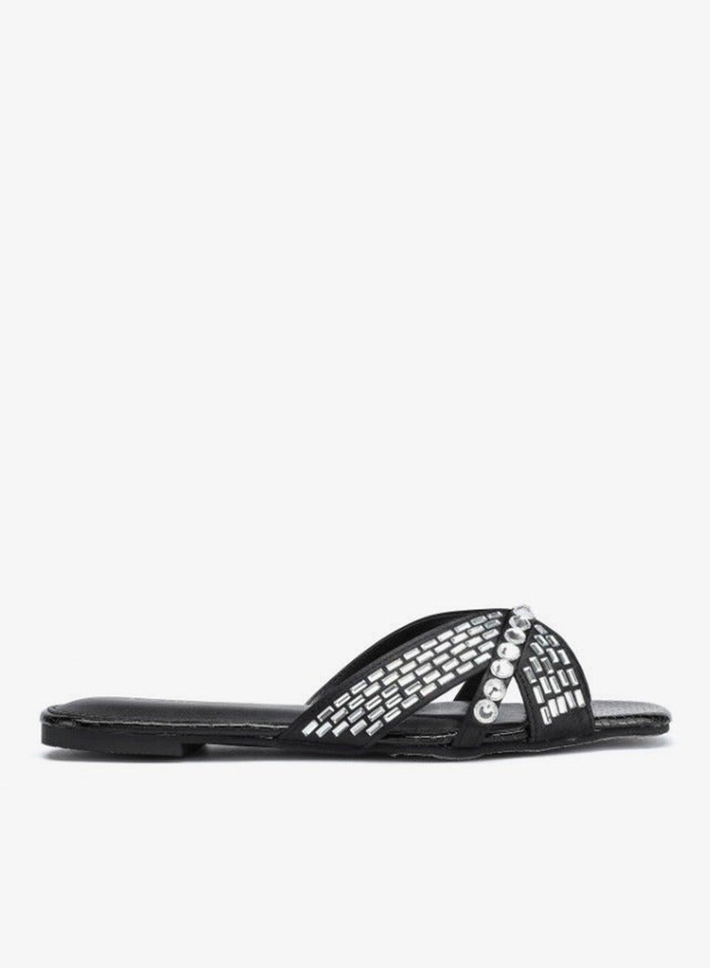Cut-work Mirror Diamante Flat Sandals MY 326 - Image 1