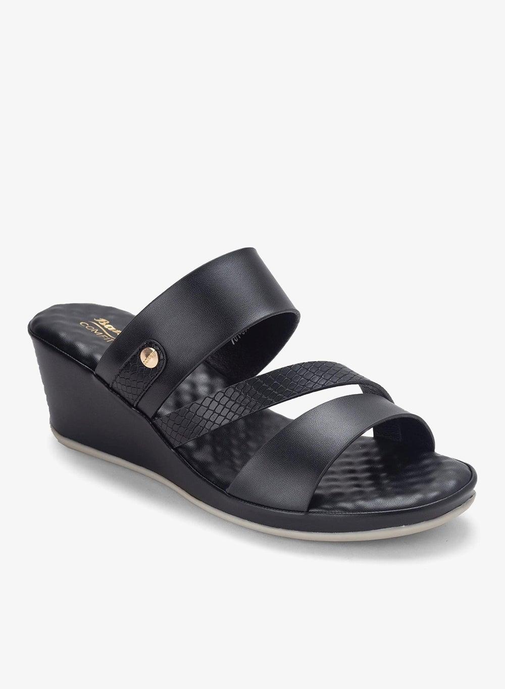 Comfit Black Casual Wedge Slip On Sandals - Image 1