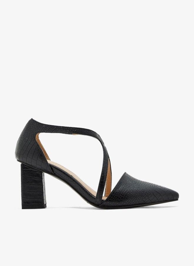 Croc Effect Cross Over Strap Pointed Pumps - Image 1