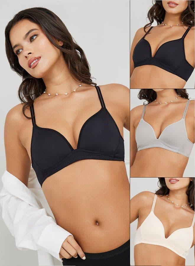 Pack Of 3 Padded Non Wired Burnout Strap T-Shirt Bra - Image 1