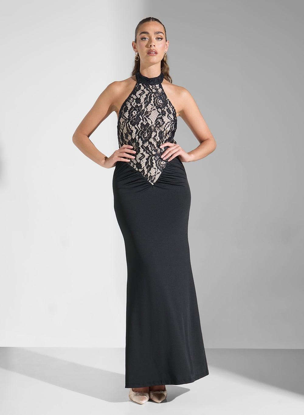 Lace Halter Black Gown for Evening Events - Image 1