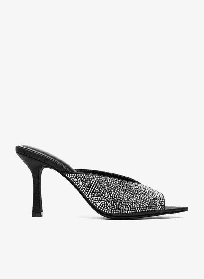 Embellished Open Toe High-Heeled Mule Sandals - Image 1